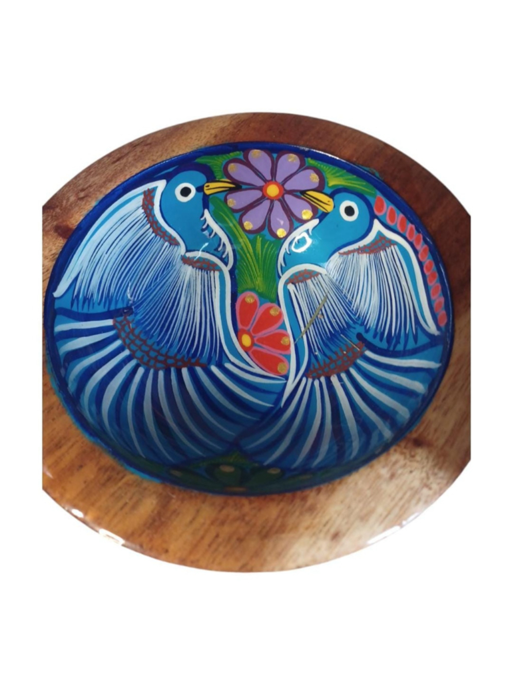 Vintage Mexican Hand Painted Folk Art Wood Bowl Small